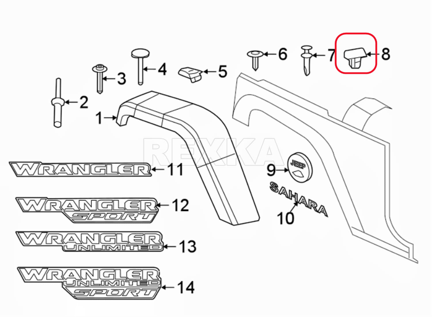 Rexka 10 clips de moldeo para parachoques Fascia Fender Flare Grille 68225214AA compatibles con Chrysler Jeep Cherokee, Gladiator, Grand Cherokee,