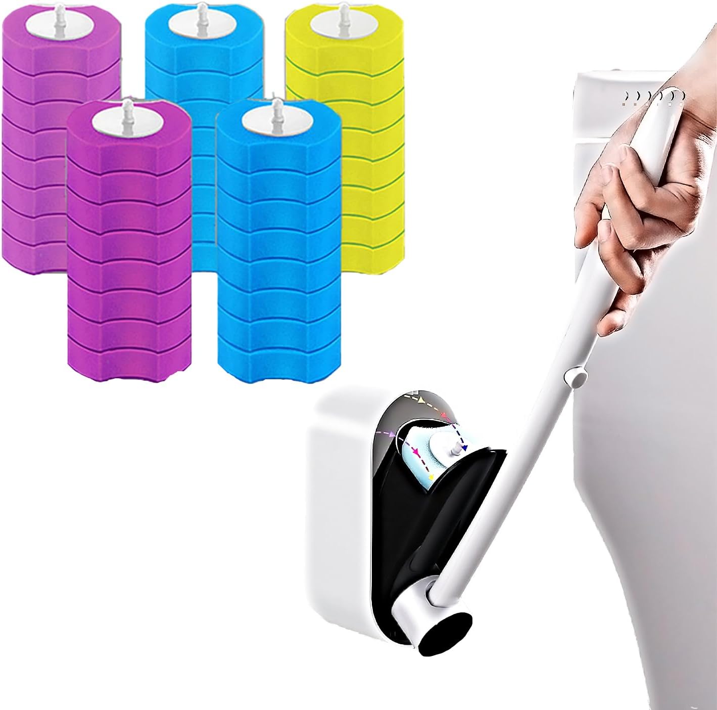 KIRIKIT – Varita de inodoro con 40 repuestos, limpiador desechable para inodoro montado en la pared con kit de limpieza para baño, accesorios de