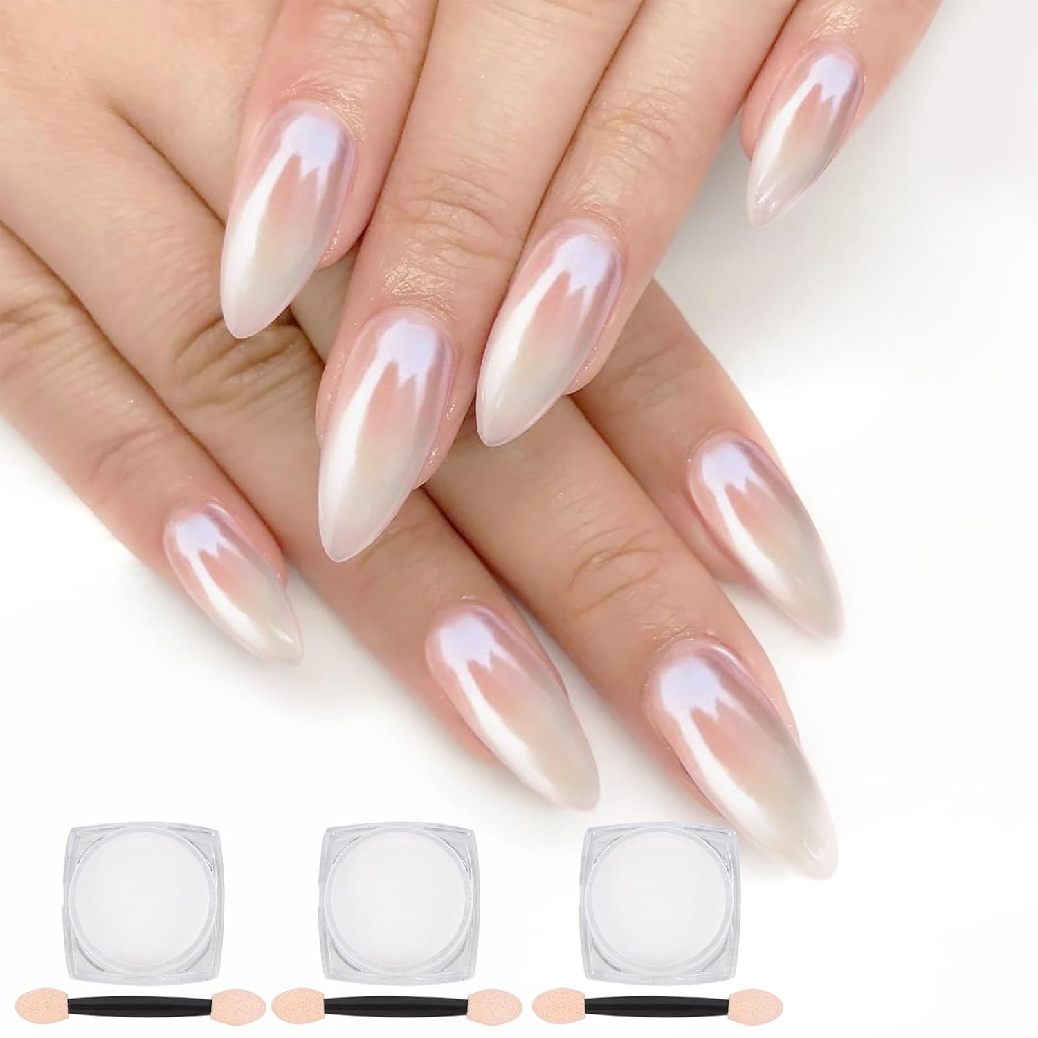 Artdone 3 piezas de polvo de uñas de cromo perla blanca, polvo iridiscente Aurora metalizado efecto espejo pigmento perlado sirena pigmen para arte