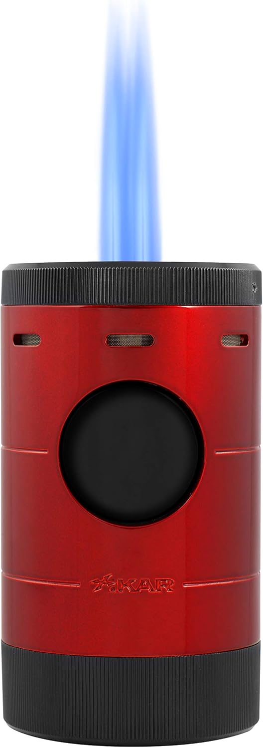 XiKAR Volta Quad Flame – Encendedor de puros de mesa en una atractiva caja de regalo (rojo)