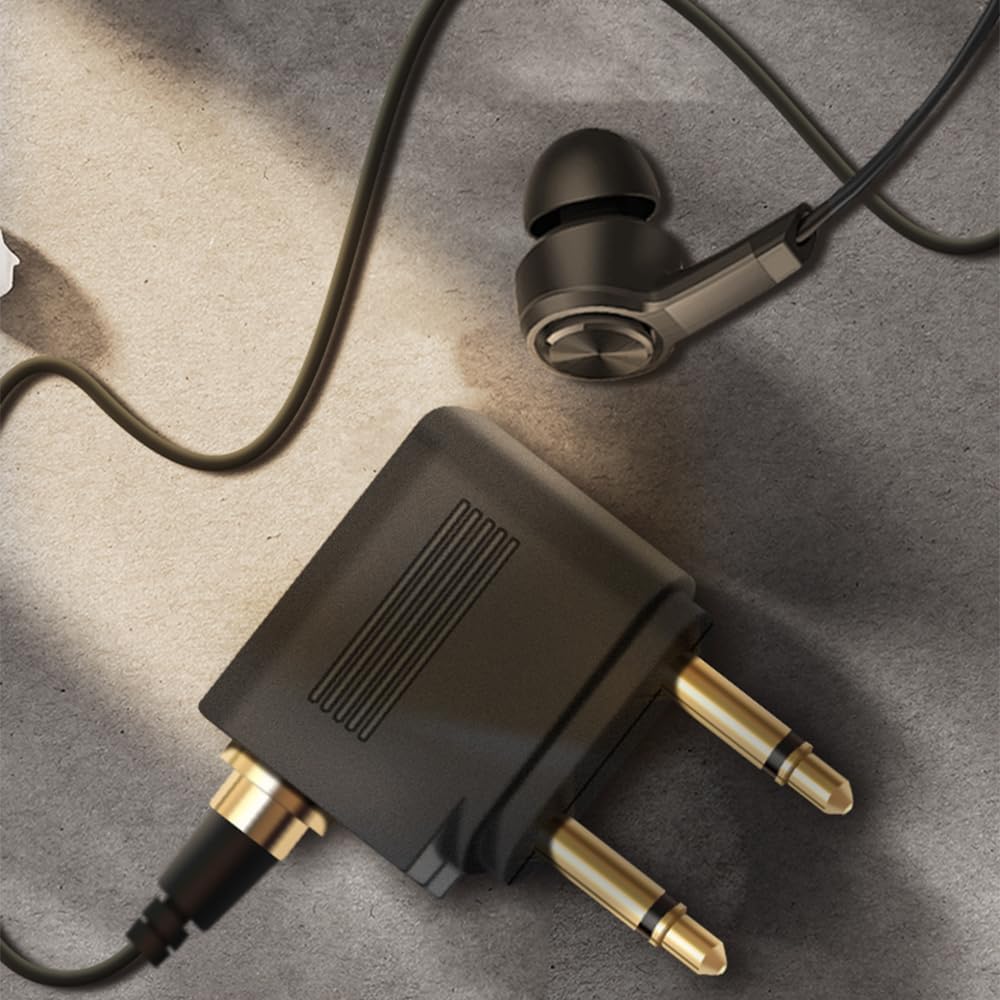Adaptador de auriculares de avión, adaptador de auriculares de vuelo de 0.138 in, conector de auriculares dual chapado en oro, dos conectores de