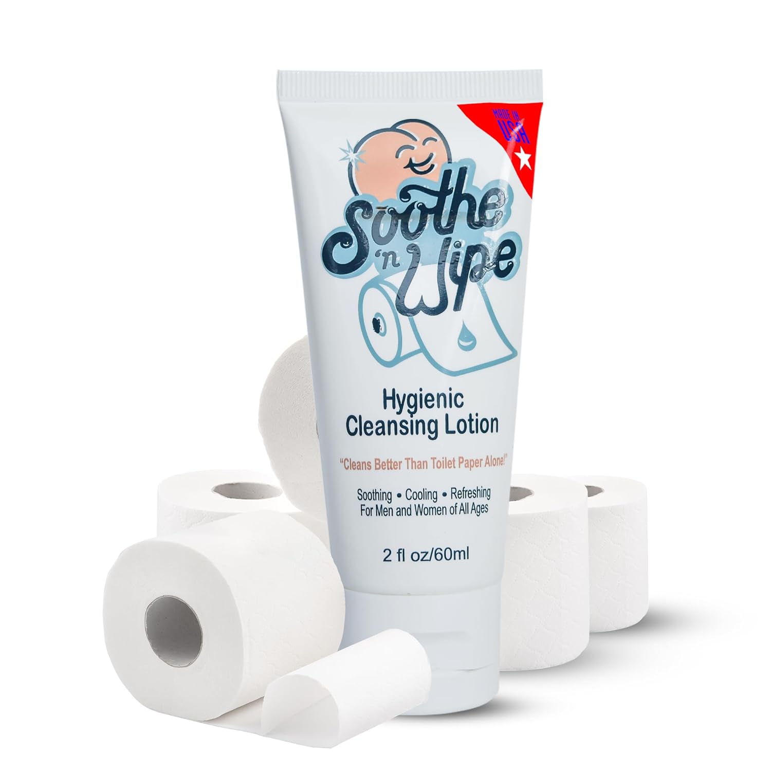 Soothe ‘n Wipe Loción limpiadora higiénica de 2 onzas, alternativa de toallitas desechables con aloe e hidratantes, humedecedor de papel higiénico
