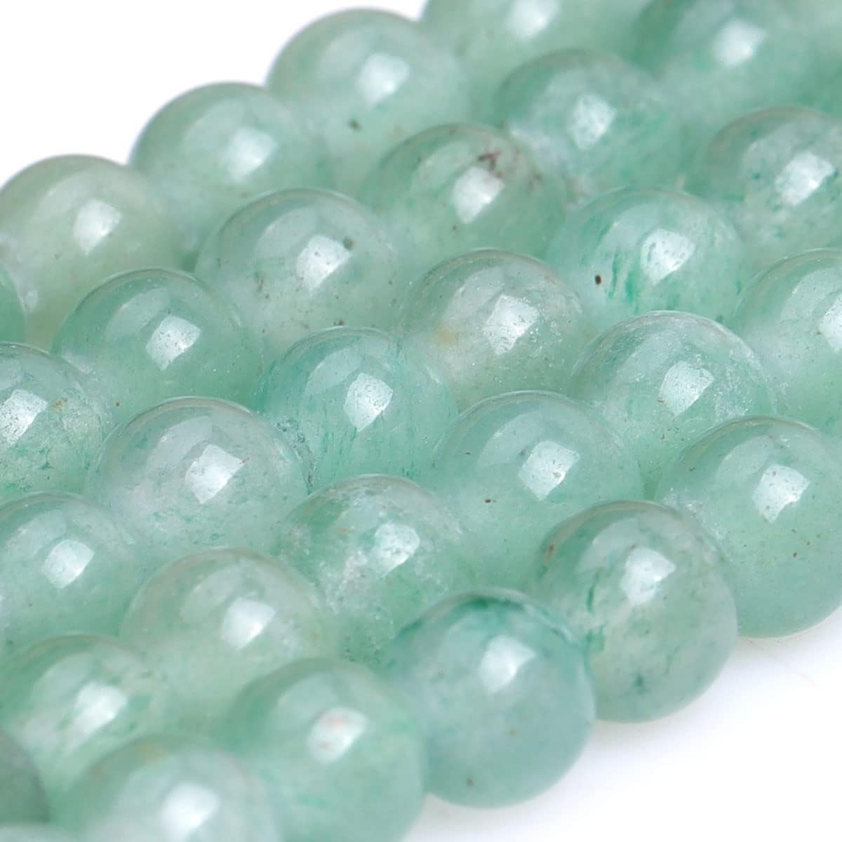 JOE FOREMAN Cuentas sueltas semipreciosas redondas de jade de aventurina verde de 0.079 in con agujero grande de 0.236 in para hacer joyas, hebras