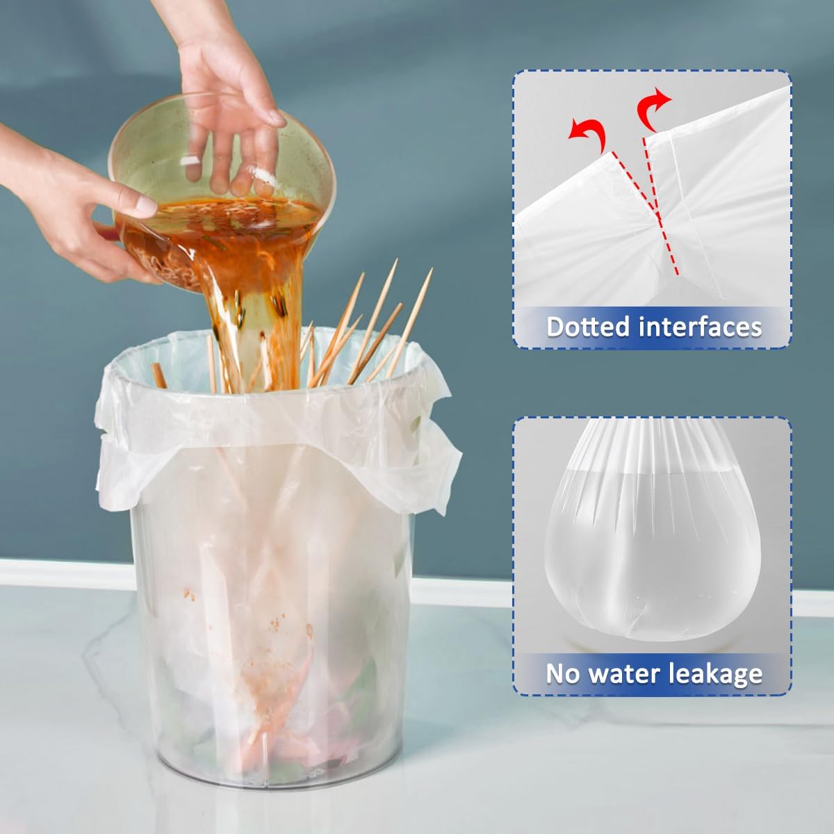 Bolsas de basura pequeñas con asa de corbata, bolsas de basura de baño de 1.2 galones, mini bolsas de basura para dormitorio, oficina, inodoro,