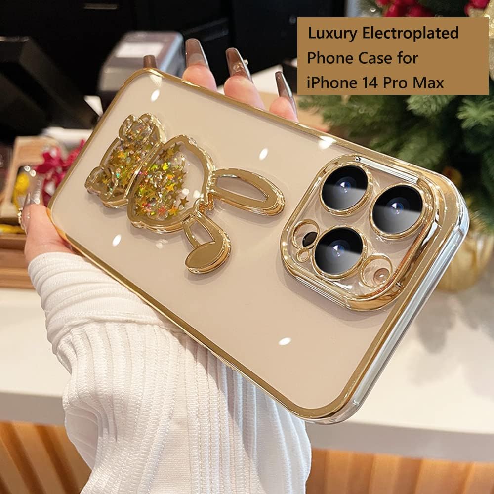 Funda compatible con iPhone 15 Pro Max con protector de lente de cámara para mujeres y niñas, de lujo, galvanizado, transparente, con purpurina