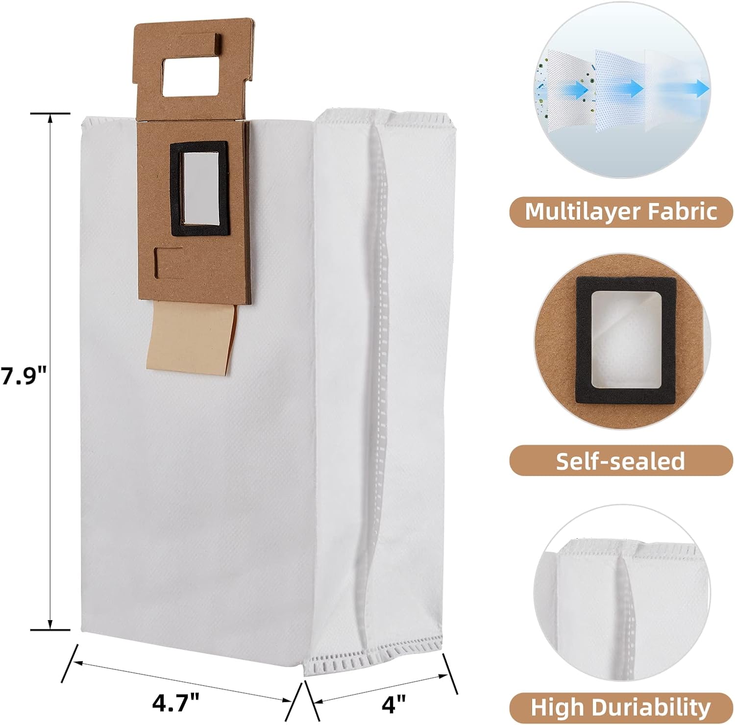 Bolsa de polvo para aspiradora Roborock S7  S7+ Base de vacío automático, bolsa de repuesto de gran capacidad de 3 L (4 unidades)