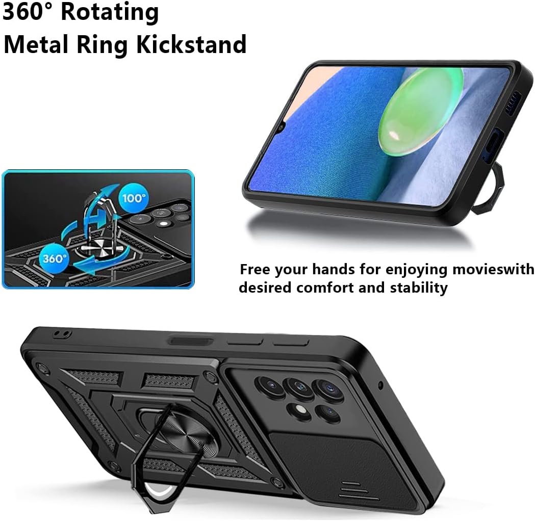 CCSmall Funda para Samsung Galaxy A13 4G (no 5G) con cubierta deslizante para cámara, resistente protección de grado militar, soporte de anillo