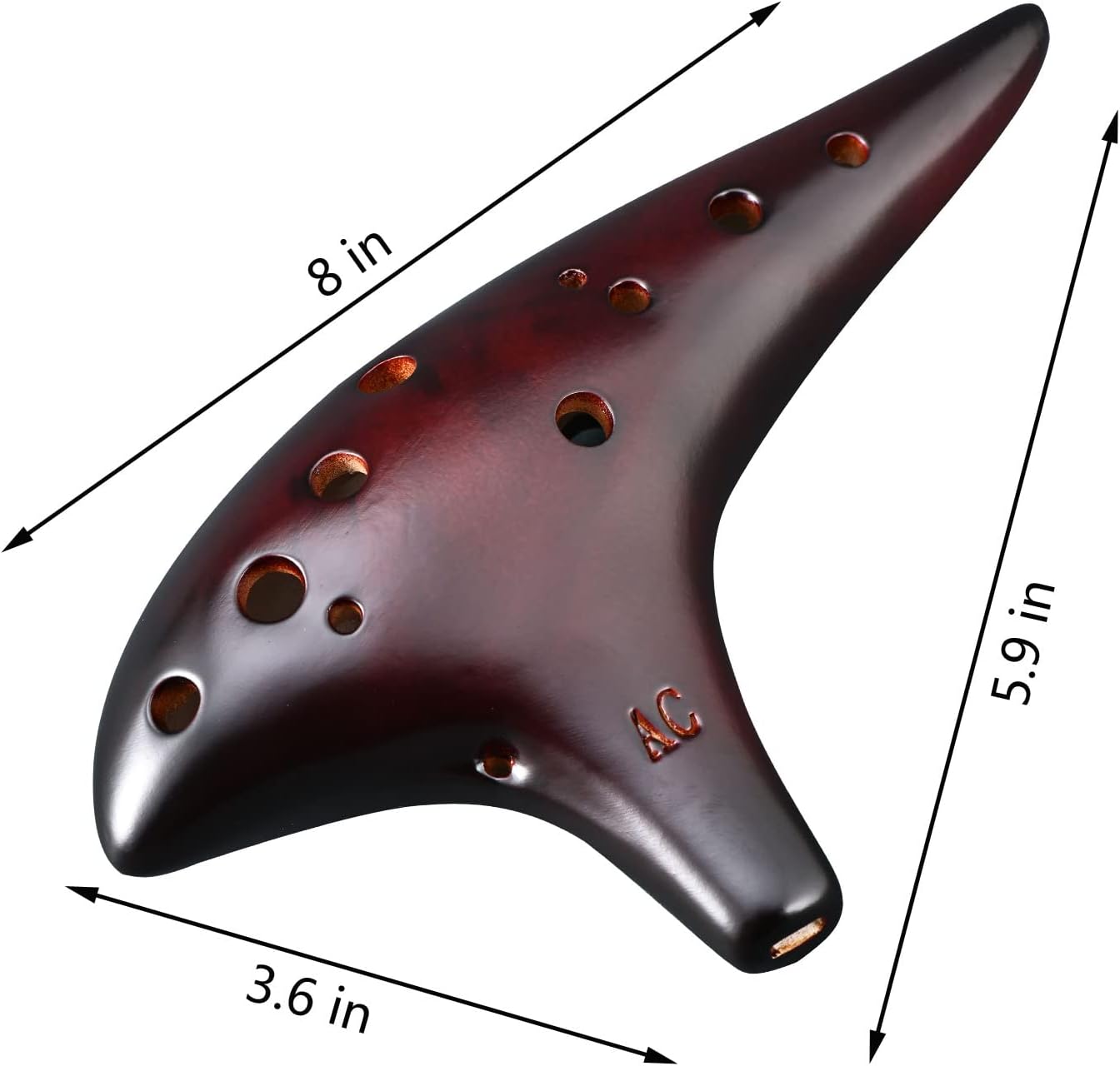 Ocarina Piccolo de cerámica ahumada de 12 hoyos Alto C, instrumento musical, regalo para adultos con bolsa de correa para el cuello