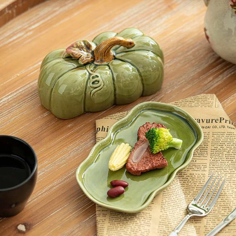 Mantequillera de calabaza con tapa, manteca de cerámica, para mantequilla, platos, frutas, plato de mantequilla para encimera, encimera,