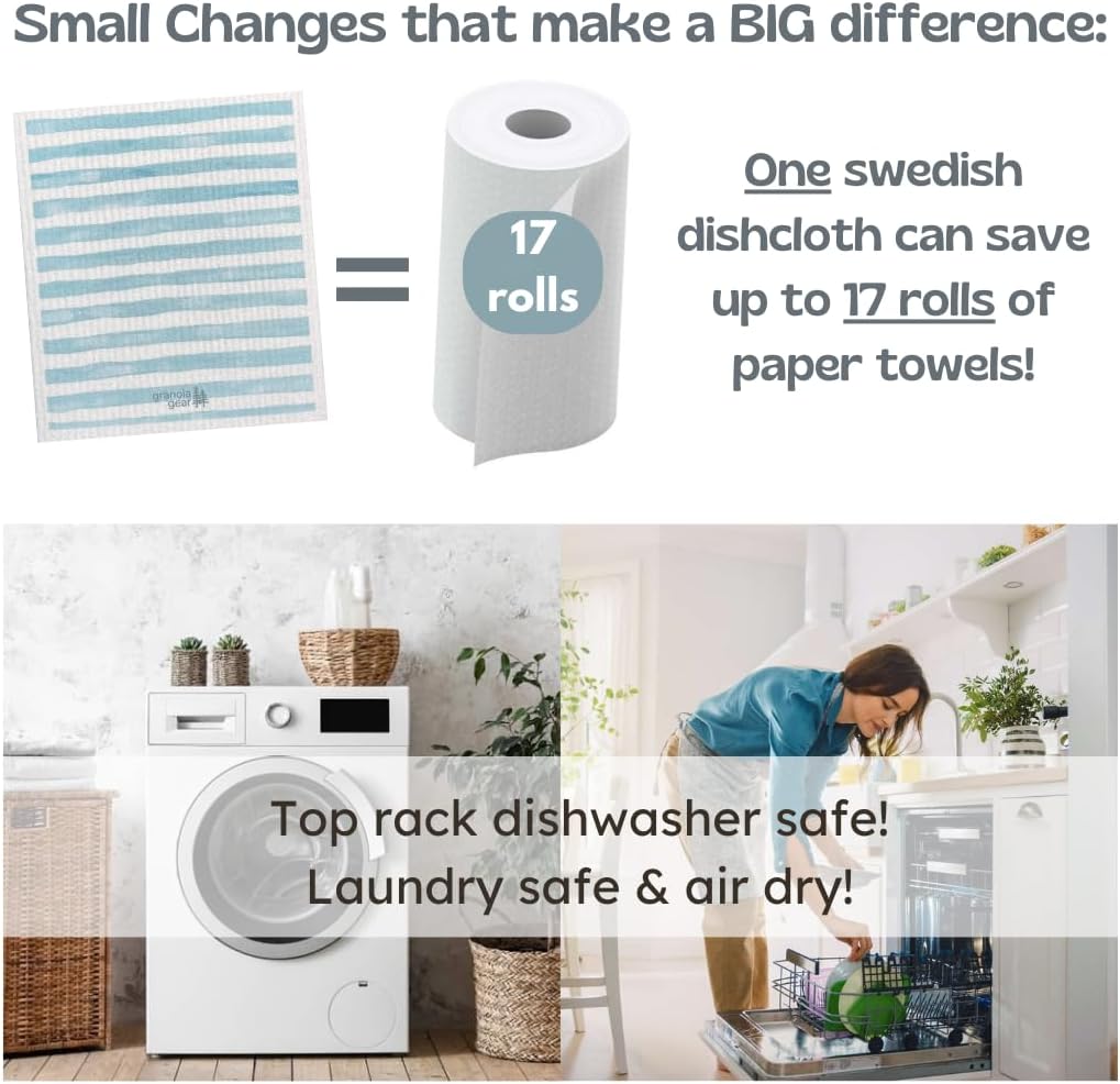 Home by GranolaGear-Paquete de 6 paños de cocina suecos prémium para cocina, toallas de papel reutilizables, ecológicos, compostables,