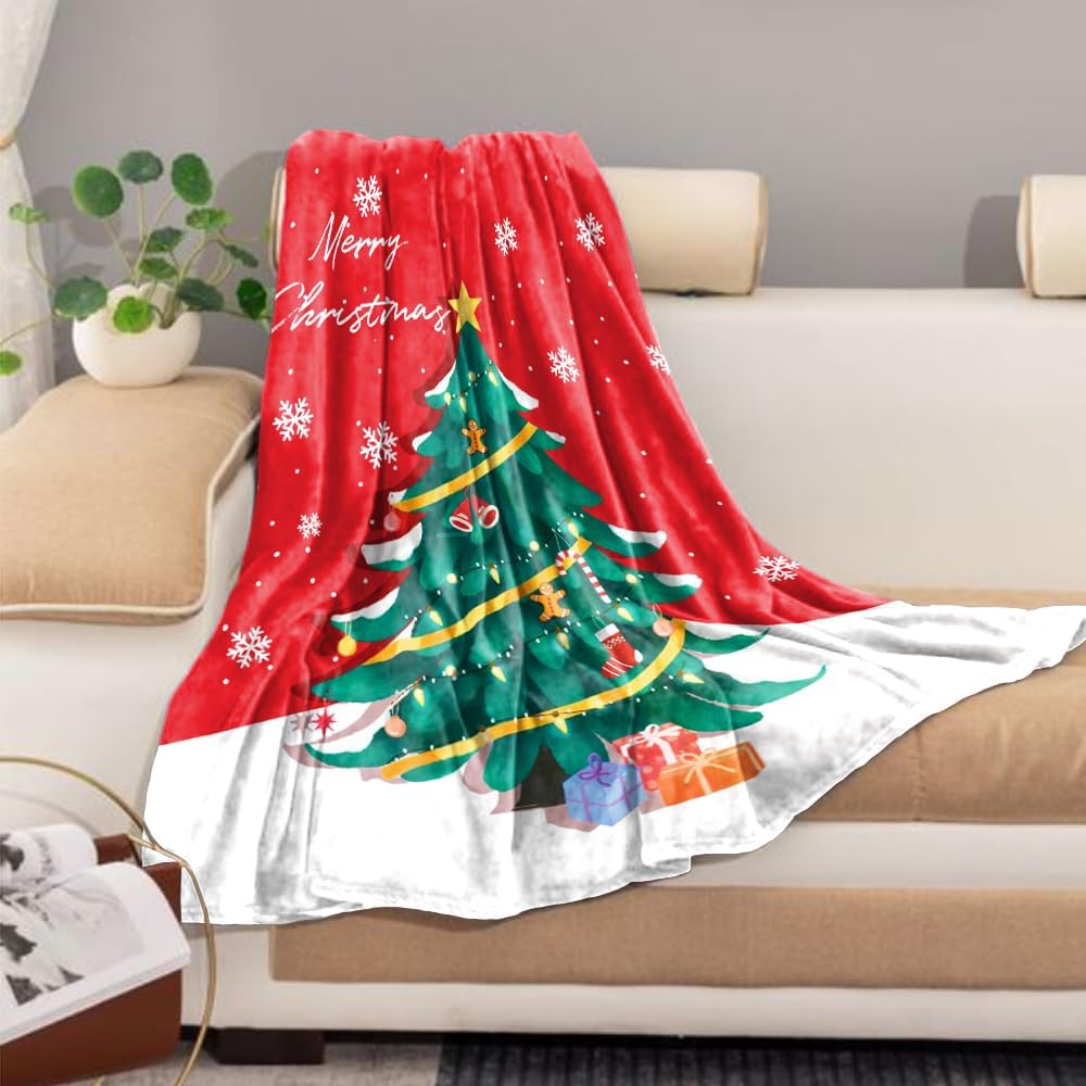 Manta de Navidad para árbol de Navidad, manta navideña para sofá, cama, suave, ligera, mullida, de forro polar, decorativa, 50 x 60-04