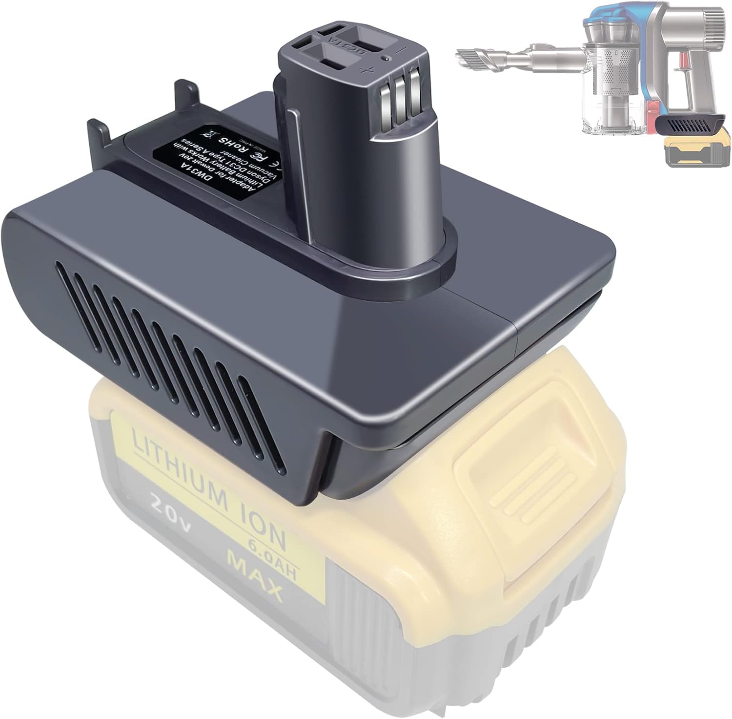 Adaptador de batería DW31A para aspiradora Dyson tipo A DC31 DC35 DC34 DC45, adaptador de conversión para batería de litio Dewalt de 20 V a batería