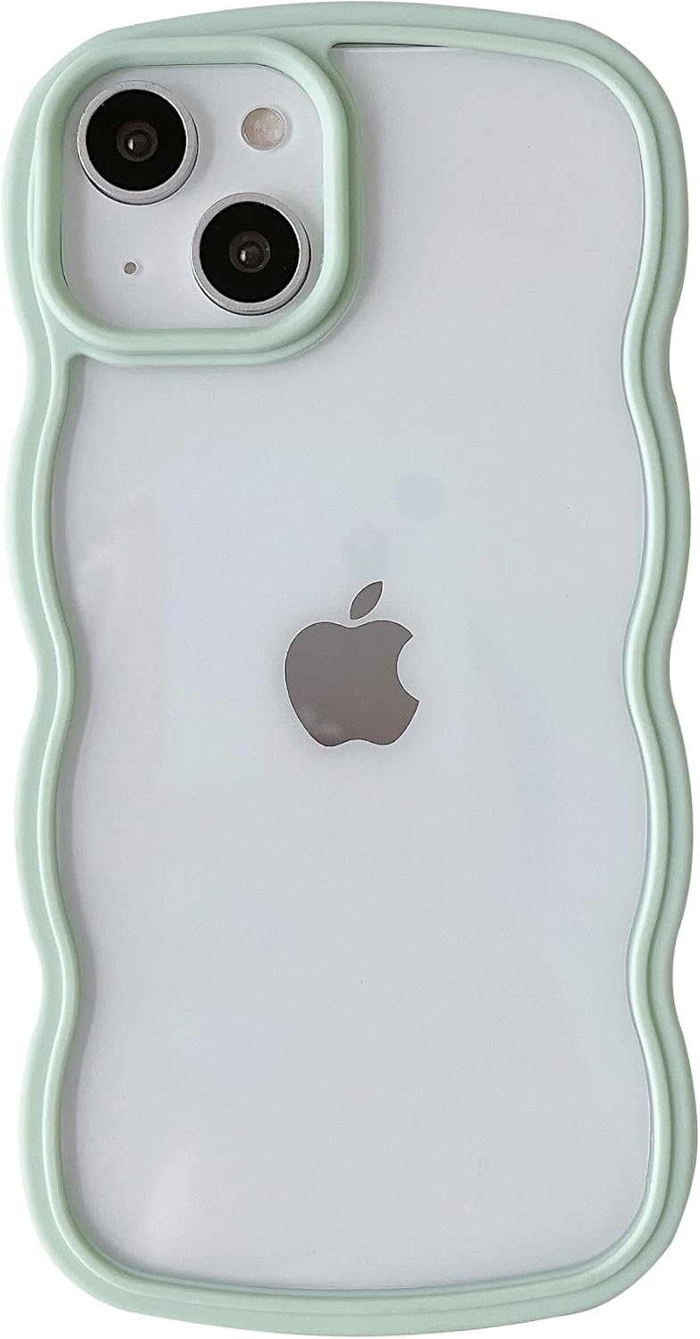 Caseative Marco de onda rizada de color sólido transparente suave compatible con iPhone (verde, iPhone 14 Plus)