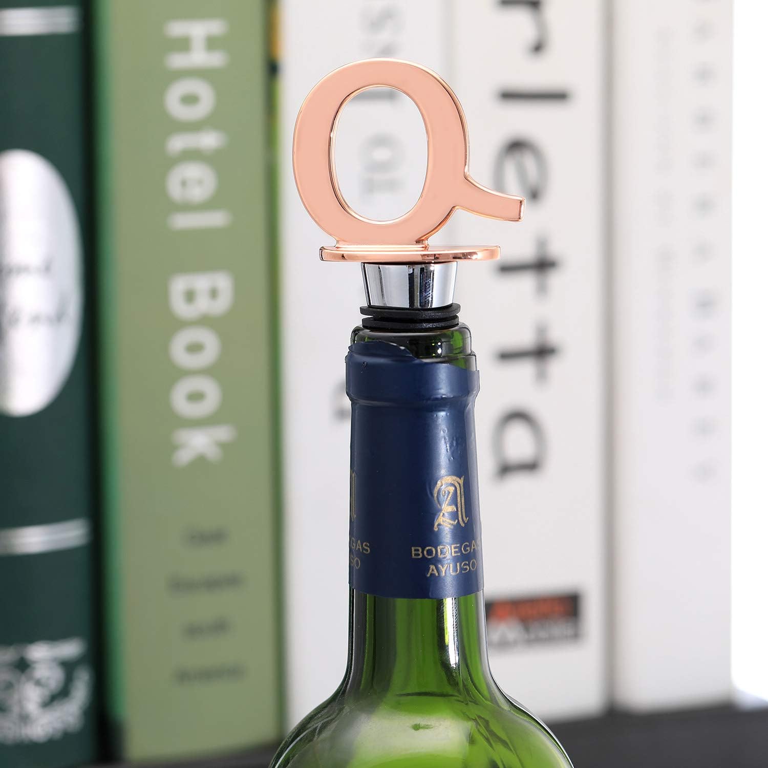 Tapón para botella de vino y bebidas con acabado de oro rosa, accesorios reutilizables para tapón de botella y regalo divertido para inauguración de