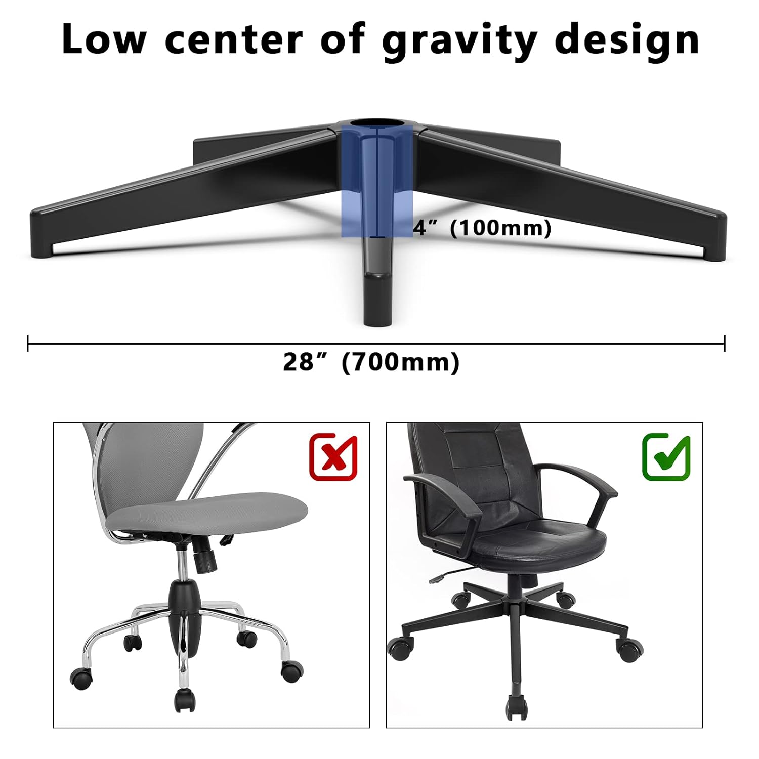 Omyoffice Piezas de repuesto para silla de oficina, 28 pulgadas, repuesto de base resistente (2200 libras), pata de metal reforzada, rueda universal