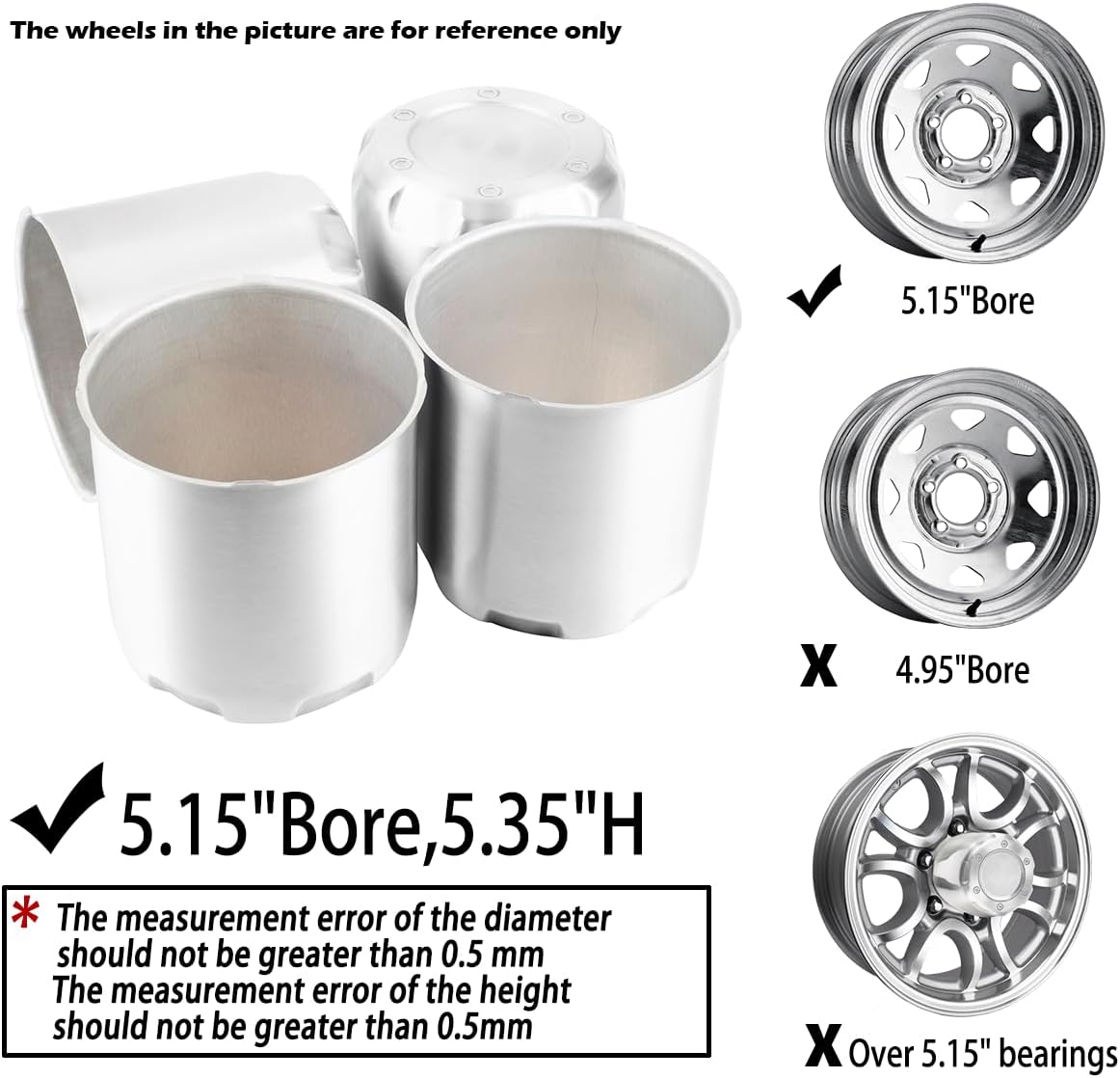 4 tapas centrales de aluminio cepillado de 5.15 pulgadas para rueda de remolque, diámetro de 5.15 pulgadas, tapa de cubo de 5.31 pulgadas de alto
