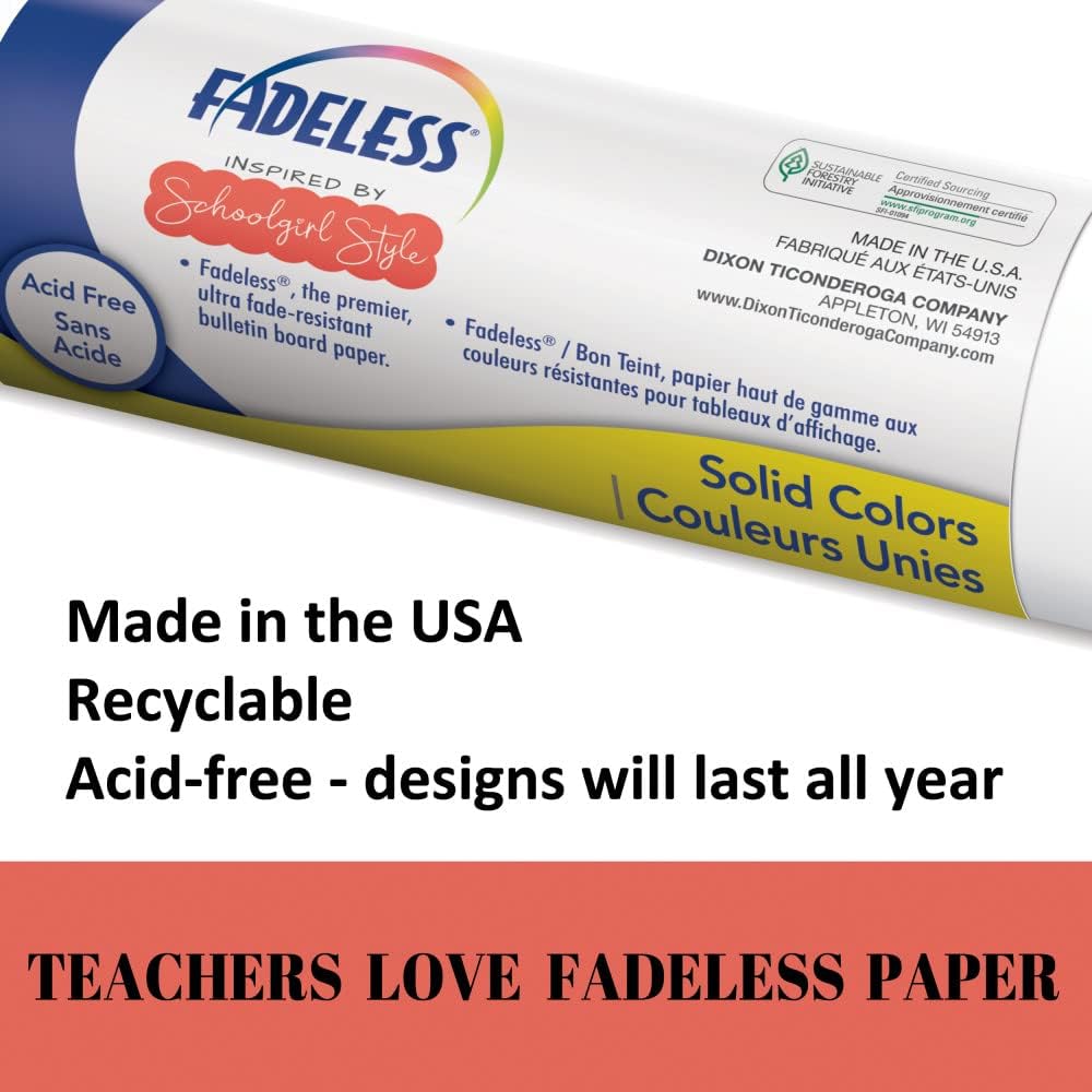 Fadeless Schoolgirl Style – Papel para tablón de anuncios, azúcar coral, 48 pulgadas x 50 pies, 1 rollo