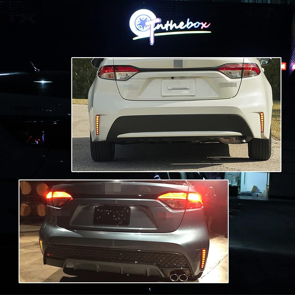 GTINTHEBOX Lente ahumada estilo rejilla LED parachoques trasero reflector luz freno secuencial señal de giro lámpara trasera compatible con Toyota