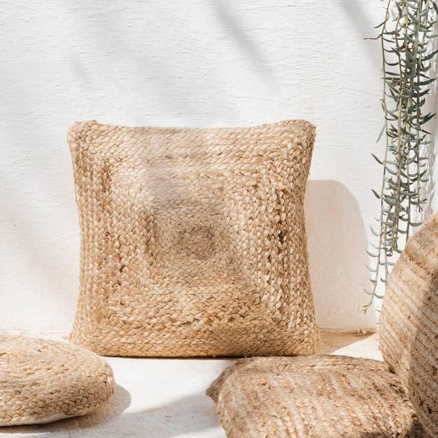 KLAVATE Fundas de cojín cuadradas de yute natural (18 x 18 pulgadas) tejidas a mano para sofá, decoración bohemia del hogar, funda de almohada
