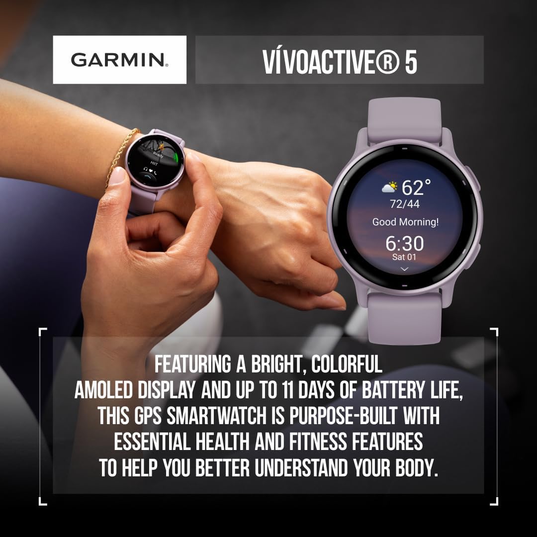 Wearable4U Garmin Vivoactive 5 Reloj inteligente GPS de salud y fitness, pantalla AMOLED de 1.2 pulgadas, hasta 11 días de batería, bisel de
