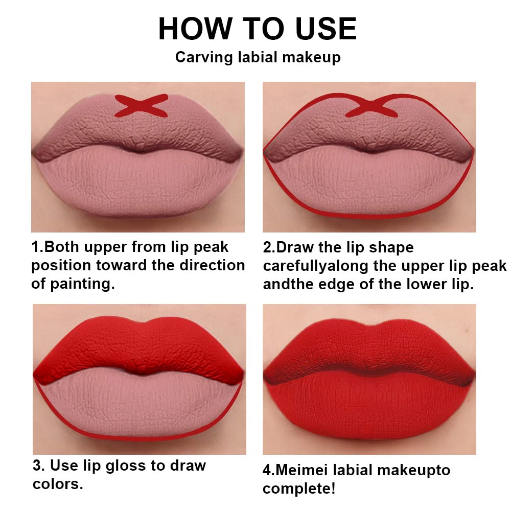 HAOYA Juego de 2 delineadores de labios y lápiz labial rojo rubí mate, lápiz labial líquido mate 24 horas y con kit de delineador de labios,