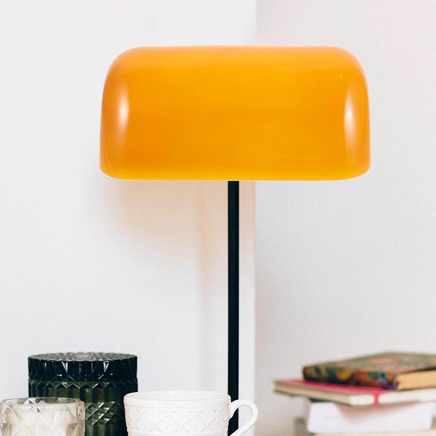 Uonlytech Reemplazo de pantalla de cristal naranja para lámpara de escritorio, pantalla de escritorio de banqueros, pantalla de vidrio para lámpara