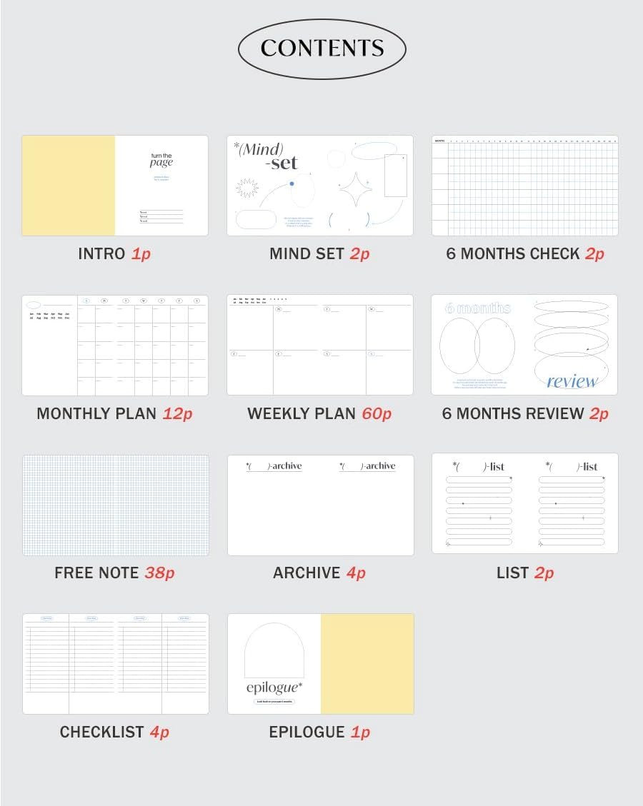 Simple Aesthetic – Agenda semanal coreana sin fecha de 6 meses con hoja de calcomanías, 128 páginas, tapa dura con banda de goma, diario minimalista