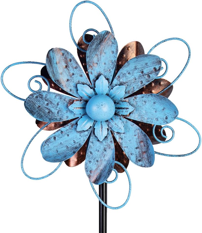 Molinillos de viento para exteriores, molinetes de jardín de flores de metal, esculturas de viento de jardín y molinillos para decoración de patio,