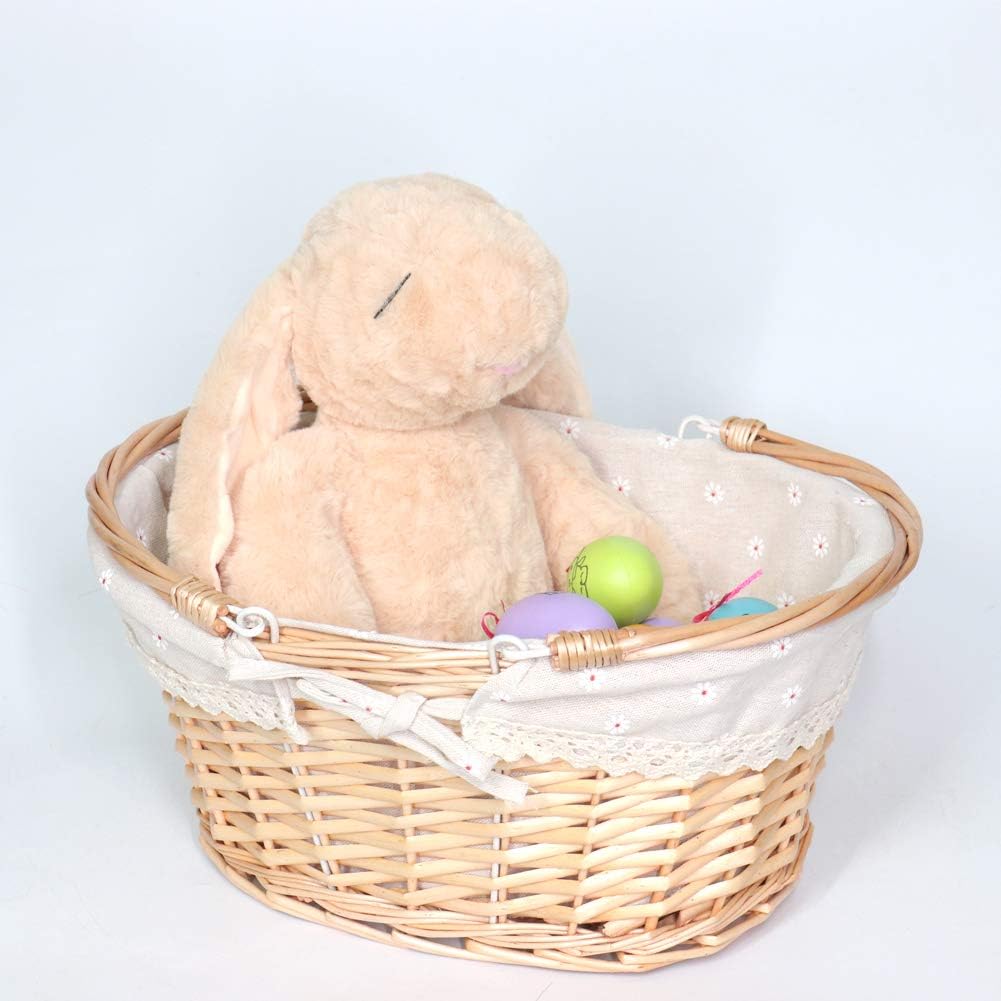Cesta de mimbre para regalo, cesta de picnic tejida de sauce ovalada vacía, cesta de dulces de Pascua, cesta de almacenamiento grande, cesta de vino