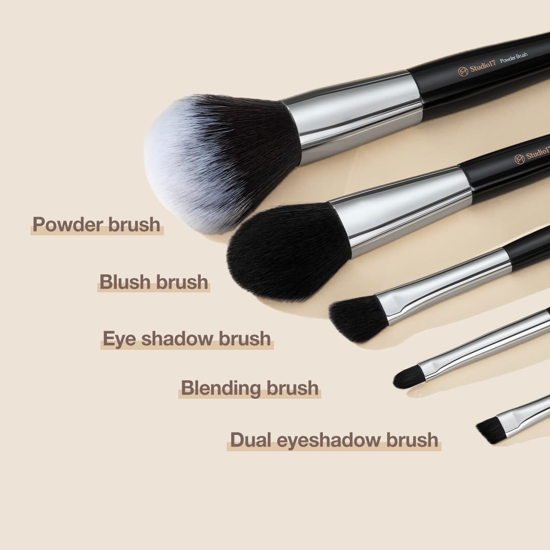 Juego de brochas de maquillaje de viaje, 5 piezas, juego de brochas de maquillaje esenciales para rostro y ojos, juego de brochas de maquillaje