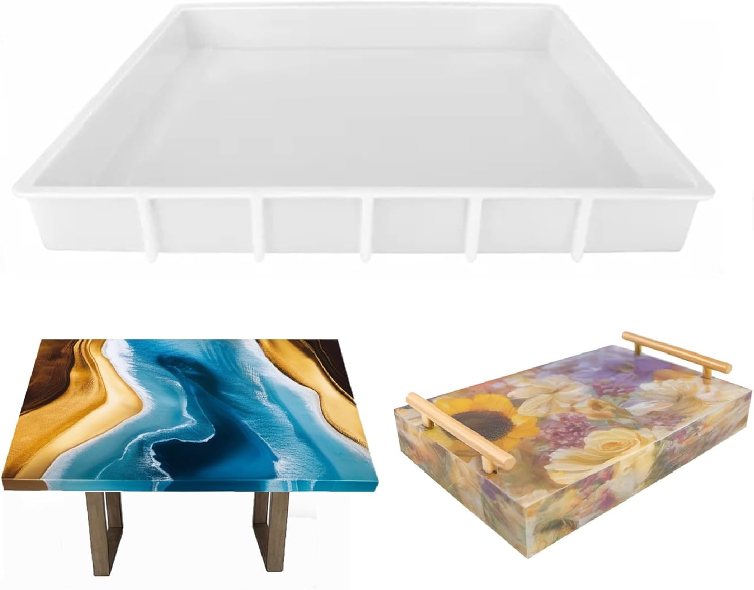 Molde epoxi de silicona de 16 x 12 pulgadas, molde grande de resina profunda para tabla de cortar, mesa de río, bandeja, mesa de café, decoración