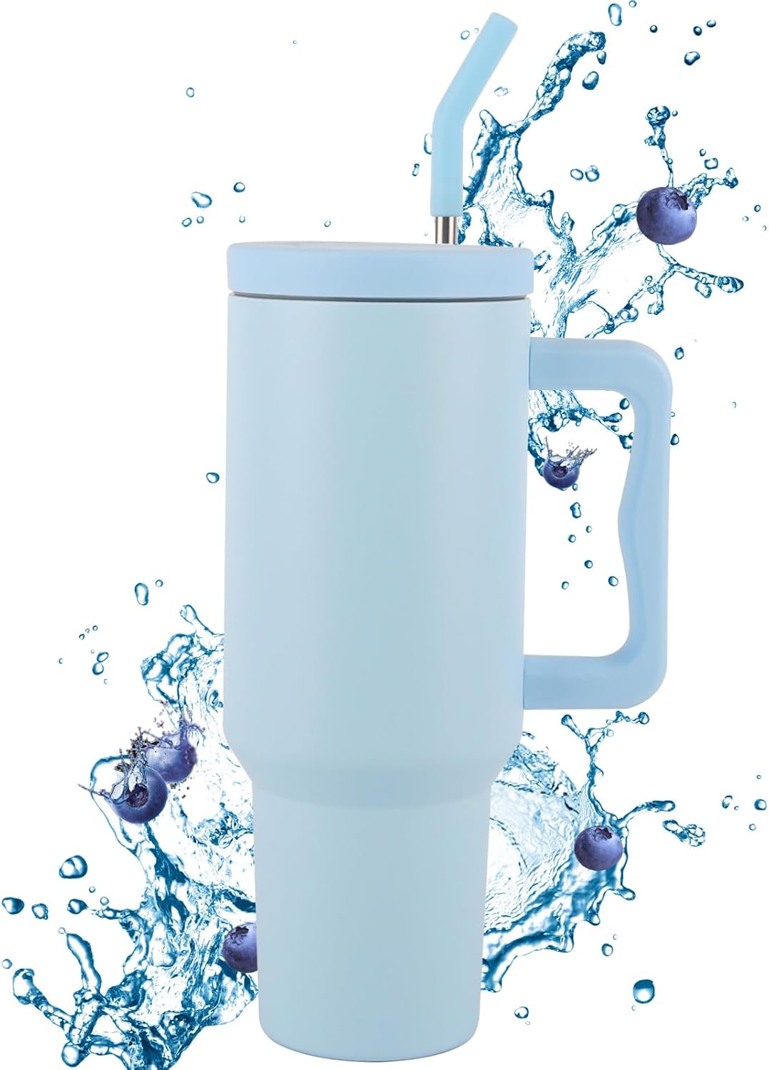 Towsnails Vaso de 40 onzas con asa y tapa con pajilla, vaso aislado reutilizable, botella de agua de acero inoxidable, taza de viaje, apto para