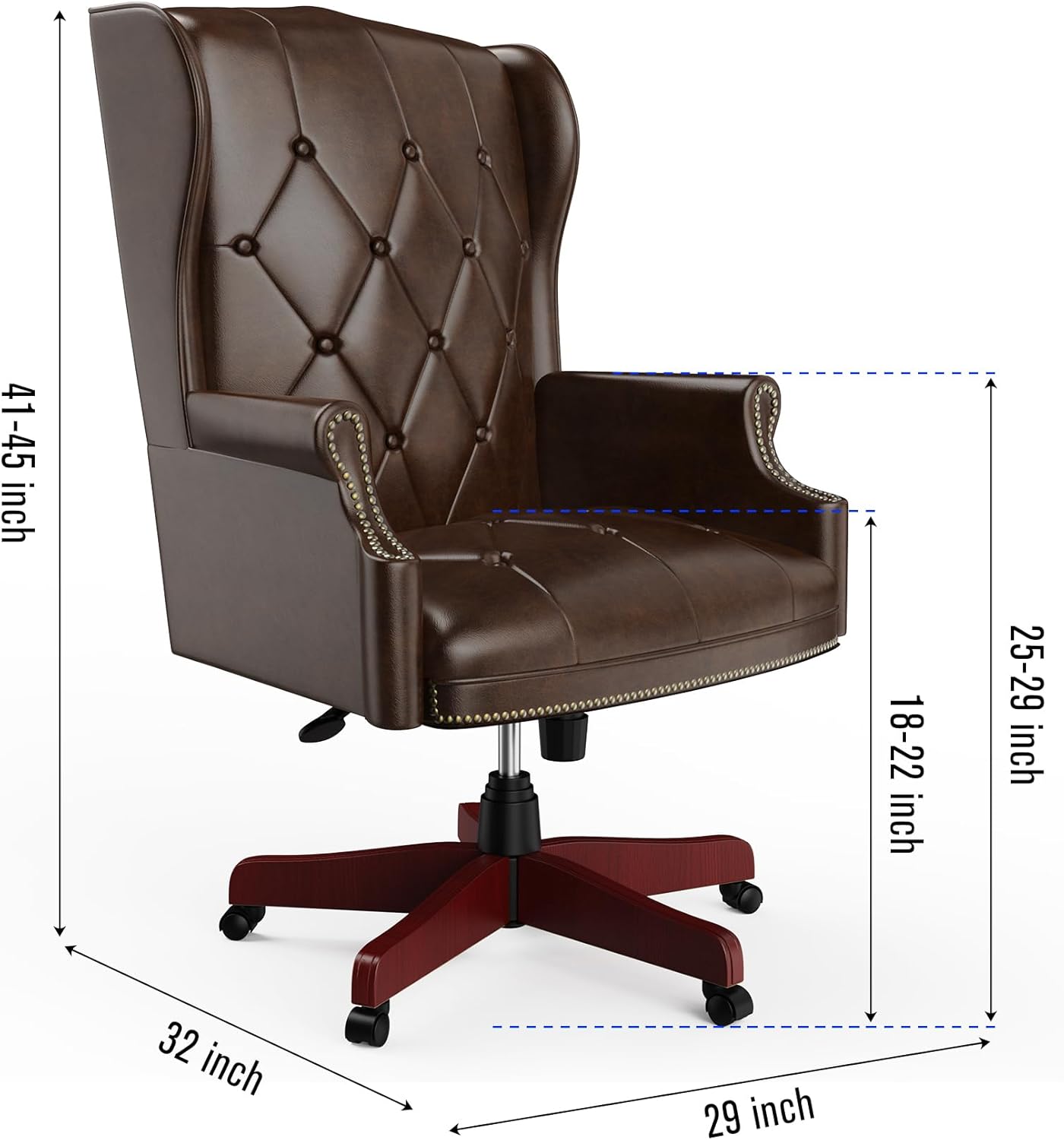 Silla de oficina ejecutiva de cuero con respaldo alto, 330 libras, diseño ergonómico, asiento y respaldo acolchados gruesos, con botones,