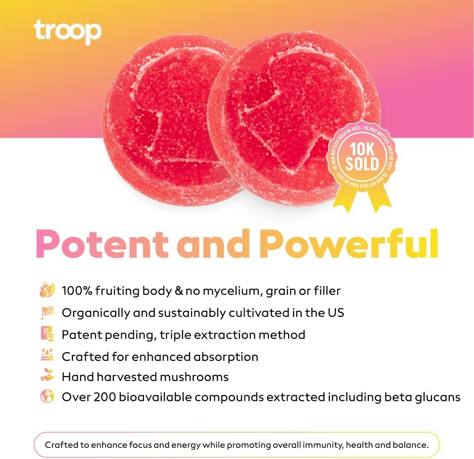 Troop Daily Super 6 – Mezcla de hongos para inmunidad, vitalidad, estado de ánimo, equilibrio, salud intestinal, energía, suplemento restaurador con