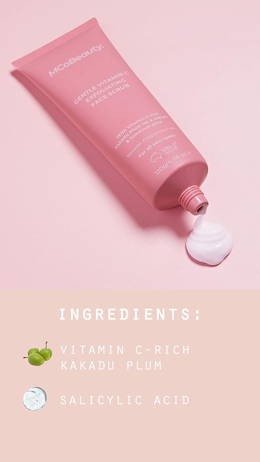 MCoBeauty Exfoliante facial suave con vitamina C, revela al instante una tez más fresca y suave, rico en vitamina C y ácido salicílico, elimina