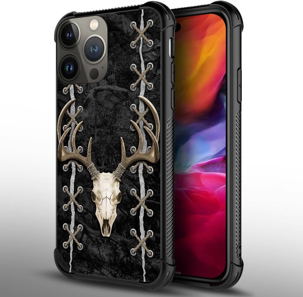 DAIZAG Funda compatible con iPhone 15 Deer Skull Hunter Caza Teléfono Caso a prueba de golpes suave TPU Funda para iPhone 15