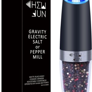 CHEW FUN – Molinillo eléctrico de pimienta y sal por gravedad con grosor ajustable, molinillo automático de pimienta alimentado por baterías, con CHEW FUN – Molinillo eléctrico de pimienta y sal por gravedad con grosor ajustable, molinillo automático de pimienta alimentado por baterías, con