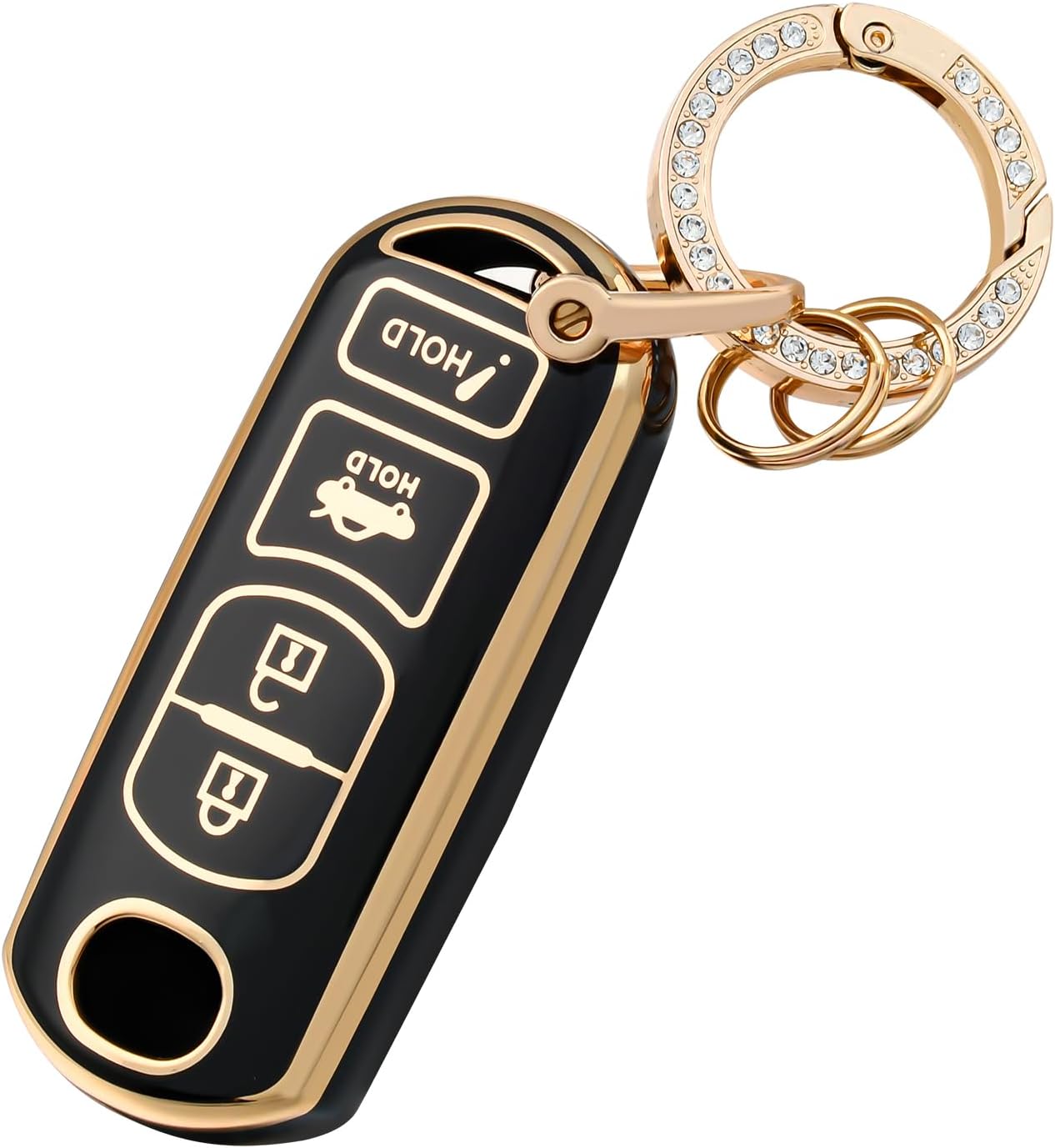 OFFCURVE Funda para llavero de coche compatible con Mazda A, Oro Negro+llavero