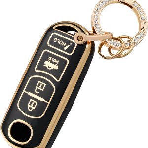 OFFCURVE Funda para llavero de coche compatible con Mazda A, Oro Negro+llavero OFFCURVE Funda para llavero de coche compatible con Mazda A, Oro Negro+llavero