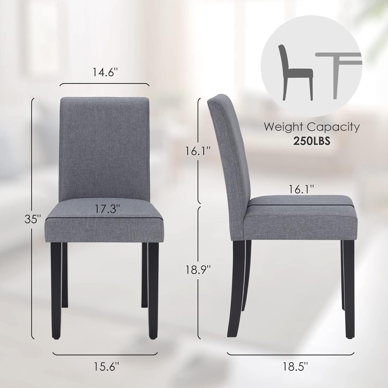 Farini Parsons – Sillas de comedor, sillas de mesa de cocina de tela sin brazos, sillas Parson, sillas de cocina tapizadas, juego de 2, sillas de