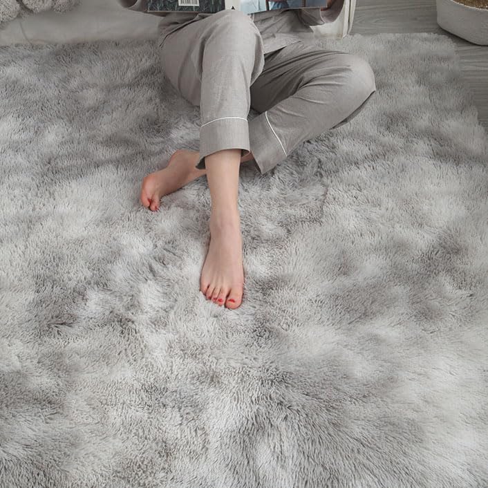 Alfombra esponjosa para dormitorio, alfombras peludas de teñido anudado, antideslizantes, de felpa, para niños, niñas, guardería, sala de estar,