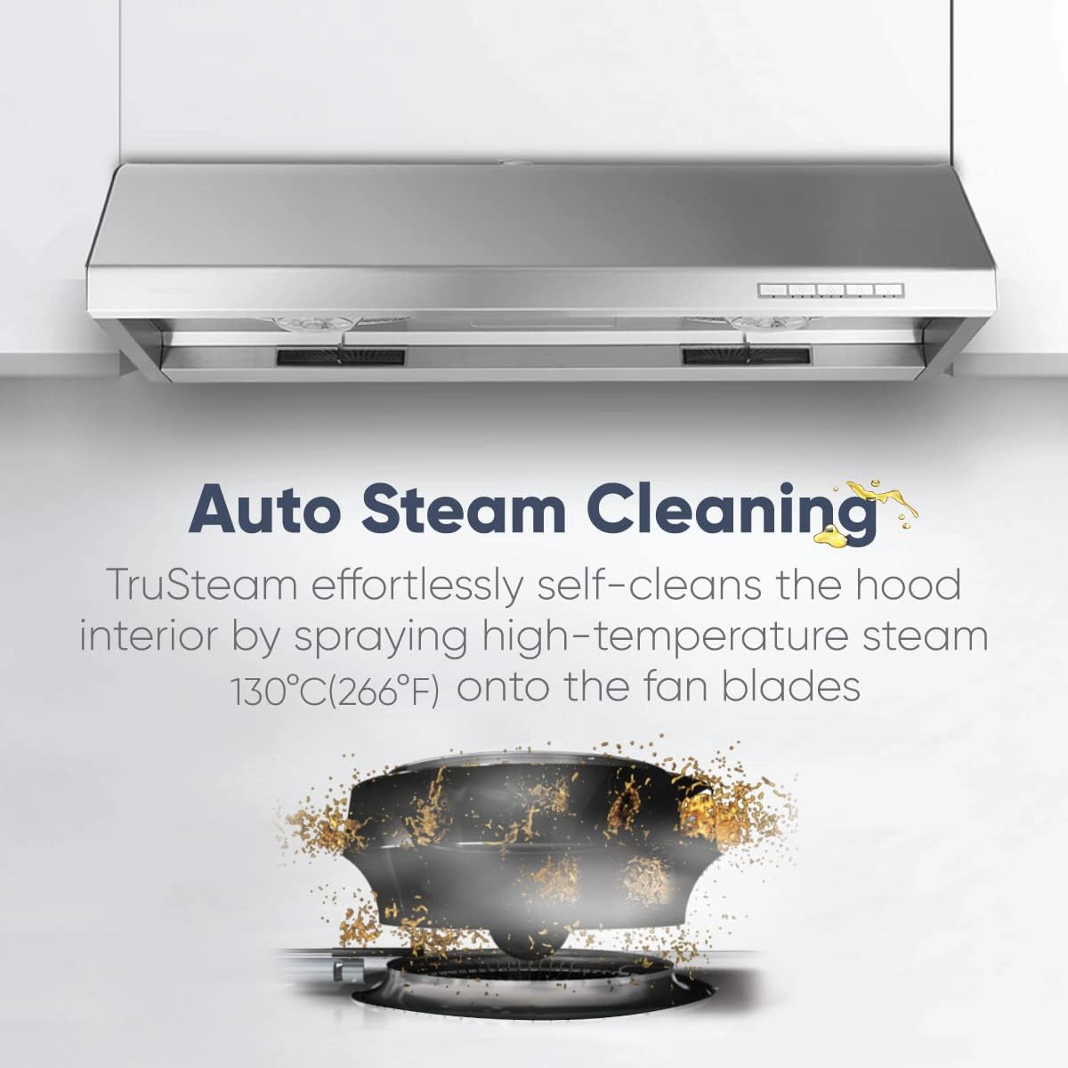 Pacific Trusteam Campana extractora, 30”36” debajo del gabinete, limpieza automática de vapor de alta temperatura, máximo 900CFM, luz LED, control