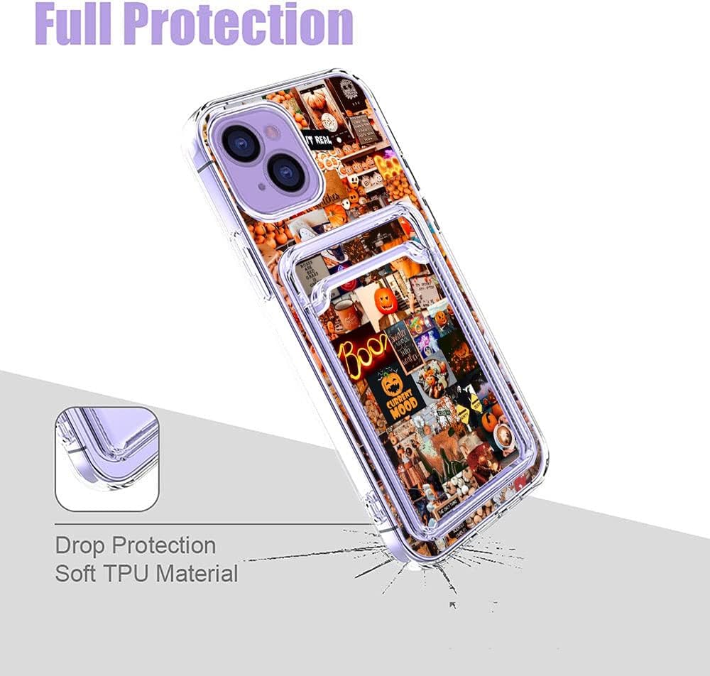 Kyppwh Funda estética para iPhone 14 Plus con tarjetero, diseño de calabaza retro, diseño moderno y moderno, funda de regalo de TPU suave para