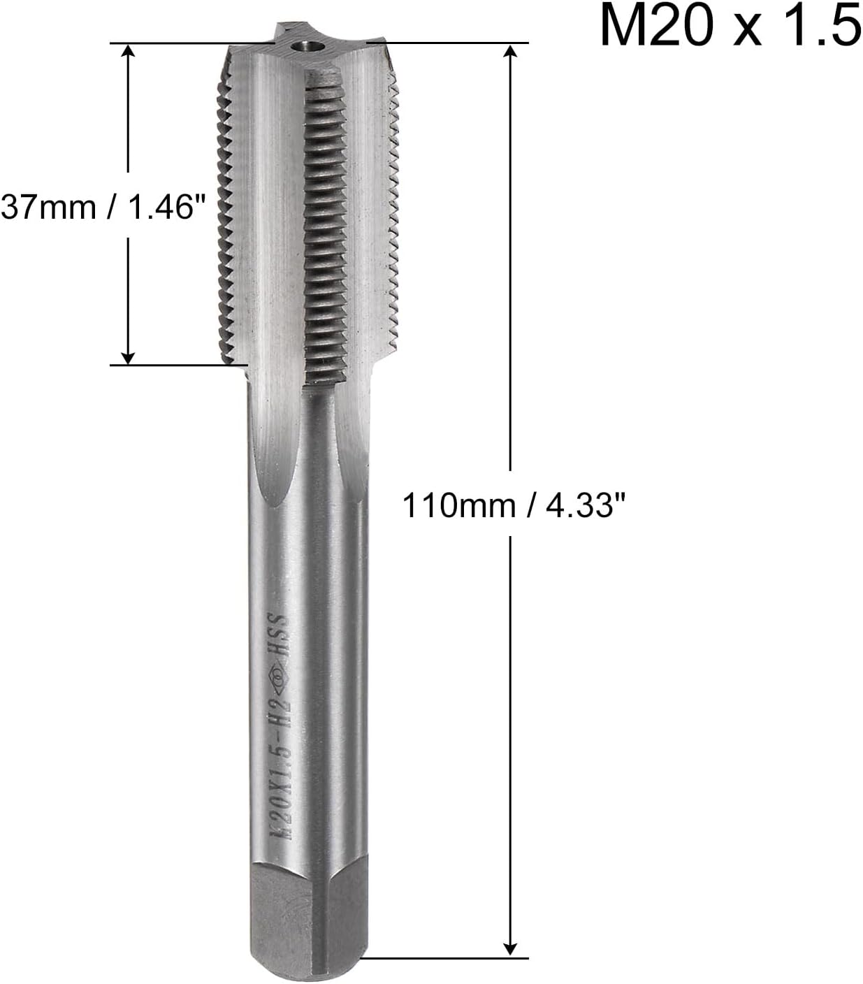 uxcell Macho métrico de rosca de la máquina M20 x 1.5 Machos de rosca de acero de alta velocidad roscado herramienta de roscado de flautas rectas