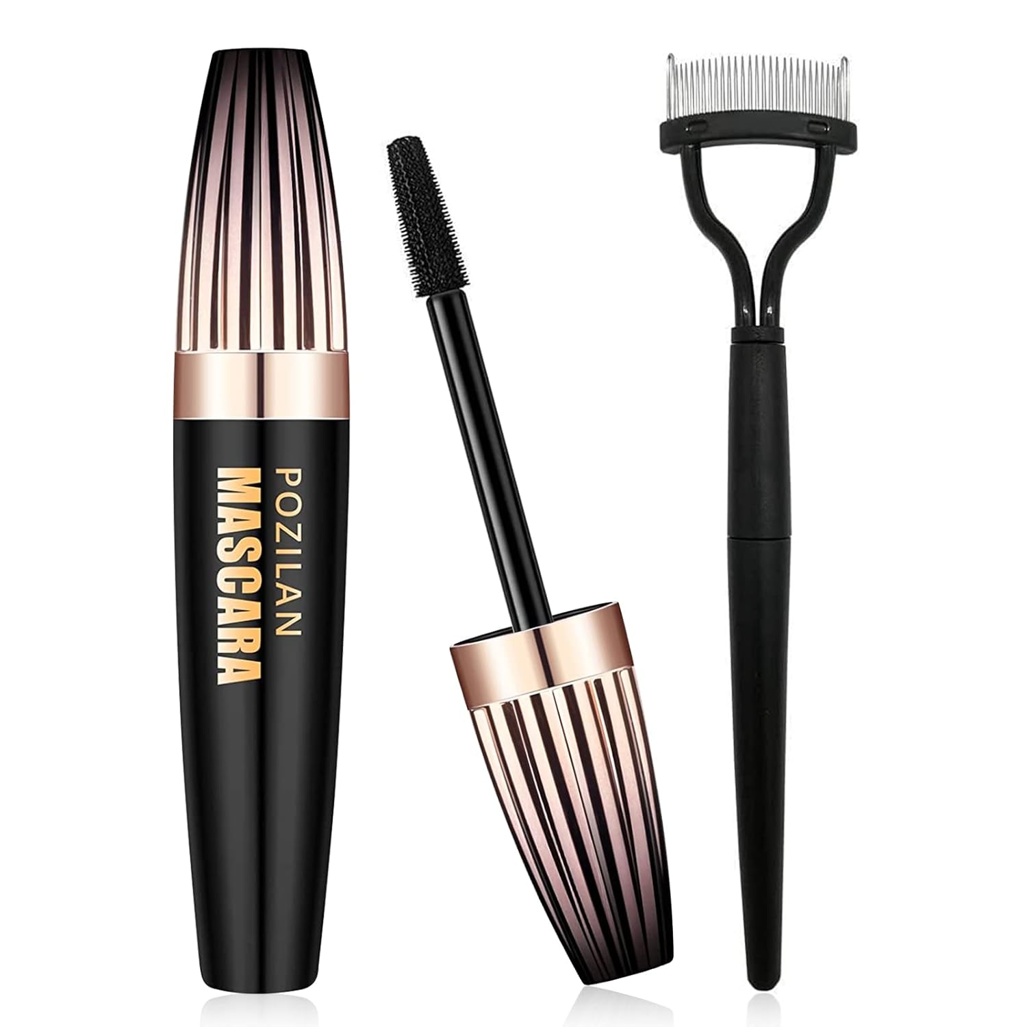 Máscara impermeable negra con peine de pestañas, rímel natural negro volumen y longitud para maquillaje, alargamiento, voluminización, larga duración