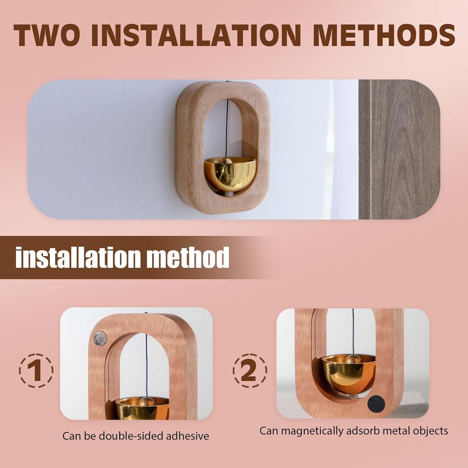 Campana de los comerciantes para apertura de puertas timbre de madera con fijación magnética, timbre colgante de madera decorativo en forma de