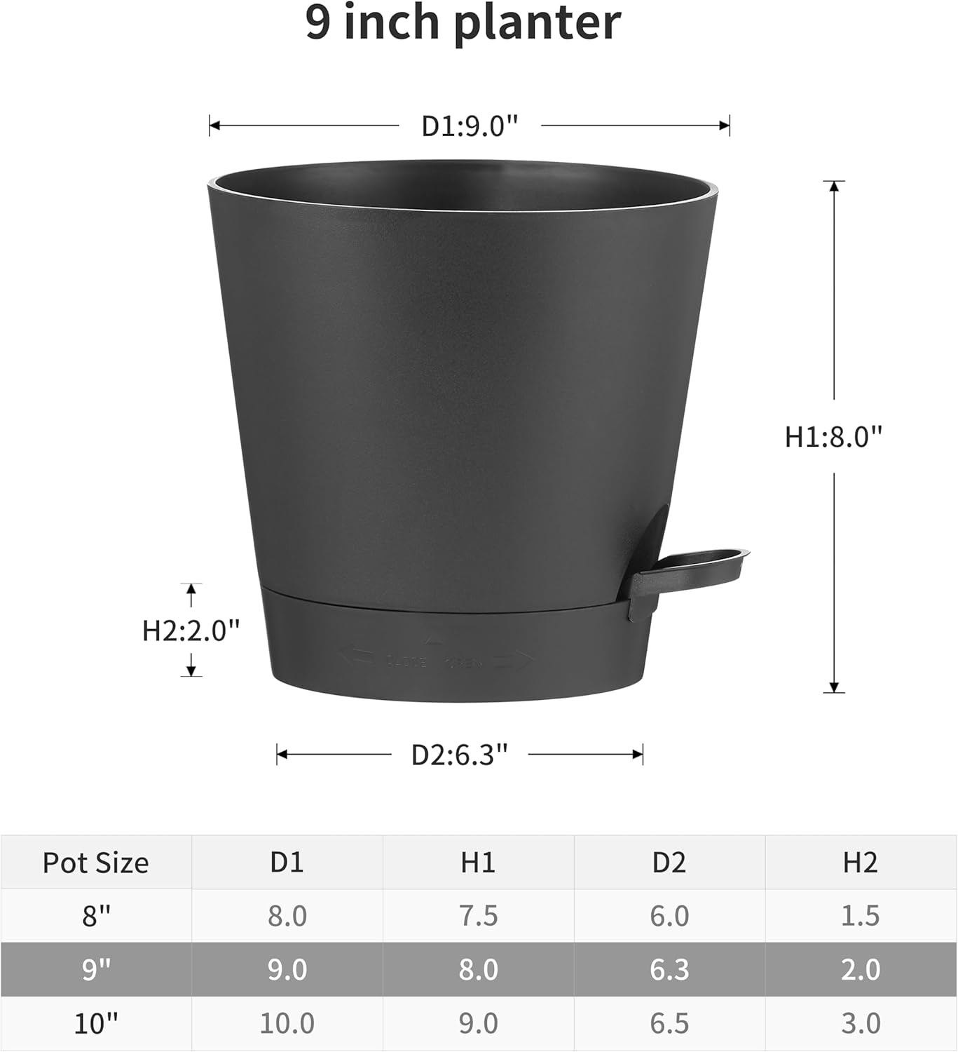FaithLand Paquete de 2 macetas de 9 pulgadas para plantas de interior y exterior, macetas de riego automático con depósito profundo, color negro