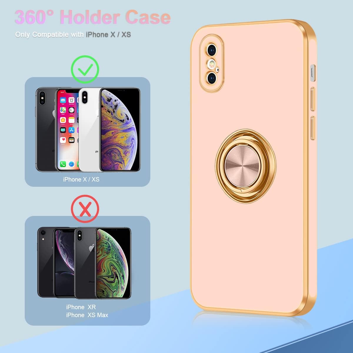 Fingic Funda para iPhone X, iPhone XS con soporte de anillo, soporte magnético delgado y delgado, soporte magnético para automóvil para mujeres y