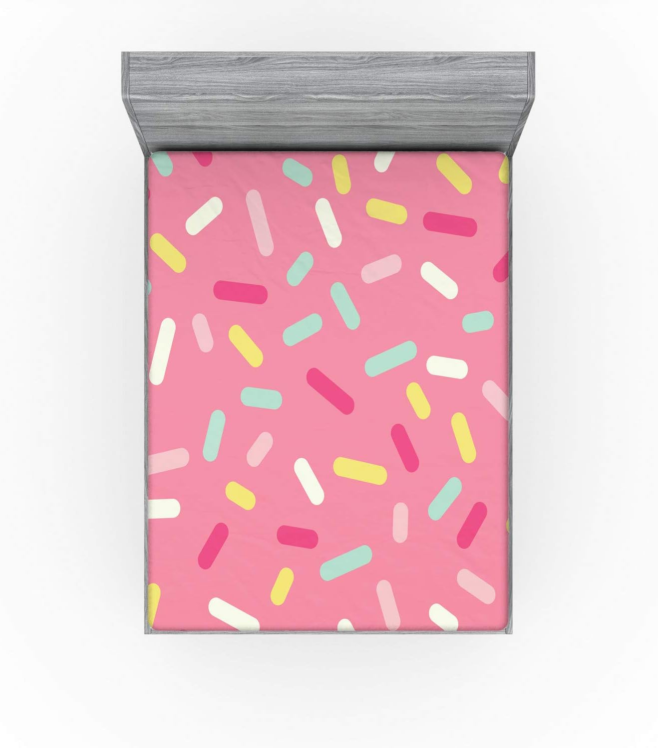Ambesonne Sábana bajera color rosa y blanco, patrón abstracto de colores de rosquillas con tema de panadería, ropa de cama de tela decorativa suave,
