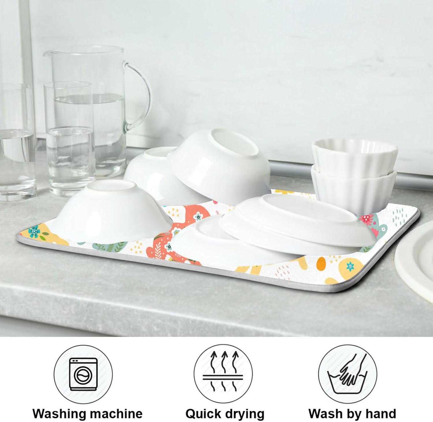 Easter Decorative Botanical Design Drying Dish Mat Washnable Absorbent Dish Drainer Mat For Kitchen Counter Kitchen Matt Tapete Para Cocina 16” x